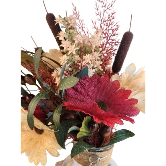 Rustic Artificial Burlap Gerbera Daisy & Wildflower Bouquet Autumn-Themed Floral - Picture 5 of 16